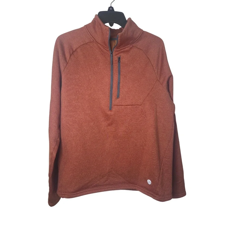 LL Bean Mens Ridge Fleece Quarter Zip Pullover Rust Orange Heathered Medium M